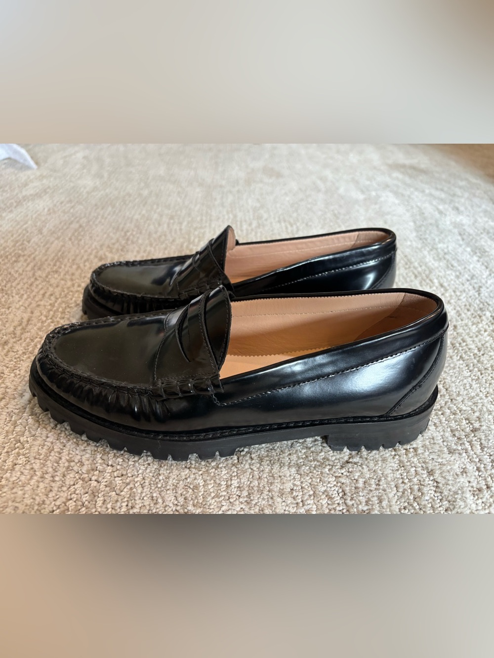 J. Crew Black Patent Leather Penny Loafers Classic style size 8 like new